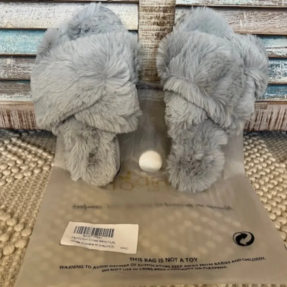 Cozy furry Women’s Cross Band Slippers - Picture 1 of 3